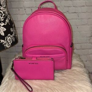 Michael Kors BEX Medium Backpack/JET SET DoubleZip Wallet 2pc Set